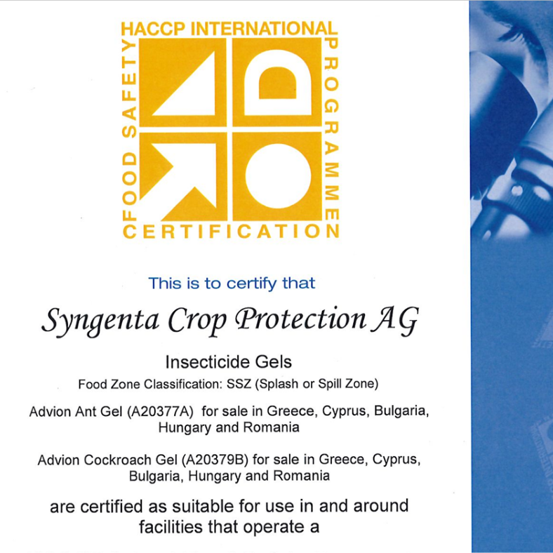 Advion gélek HACCP tanúsítvánnyal